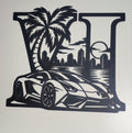 Supercar, palmiers et skyline 🌴🏎️
Une déco 3D au style urbain et tropical, avec finition noire texturée.